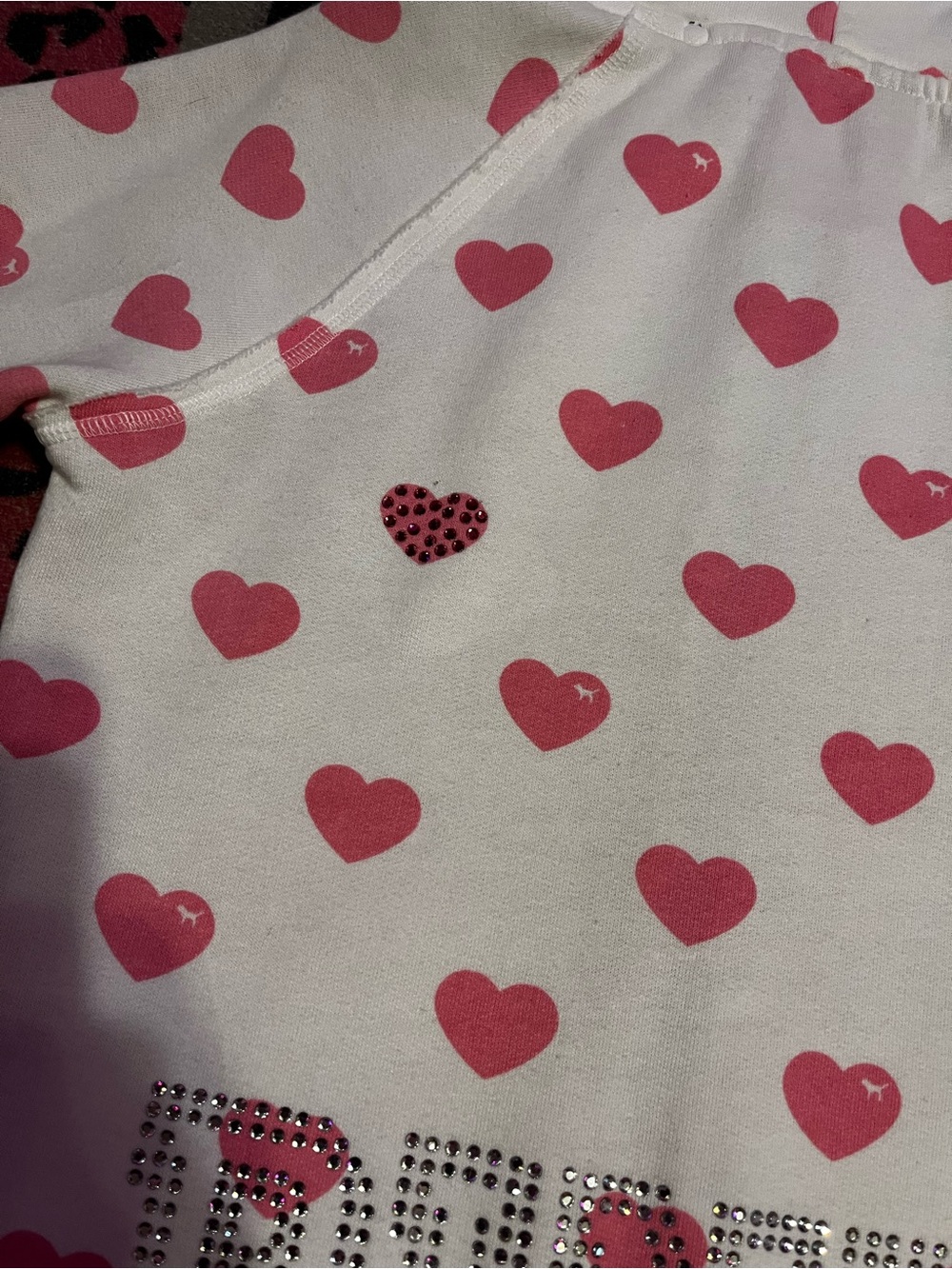 Vintage PINK Victoria's Secret 2007 white and pink heart rhinestone zipup jacket - Picture 5 of 12